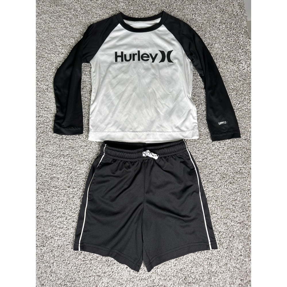 Hurley Kid's Rashguard & Jumpin‎ Beans Swim Shorts Black White 3T UPF 50+ Raglan